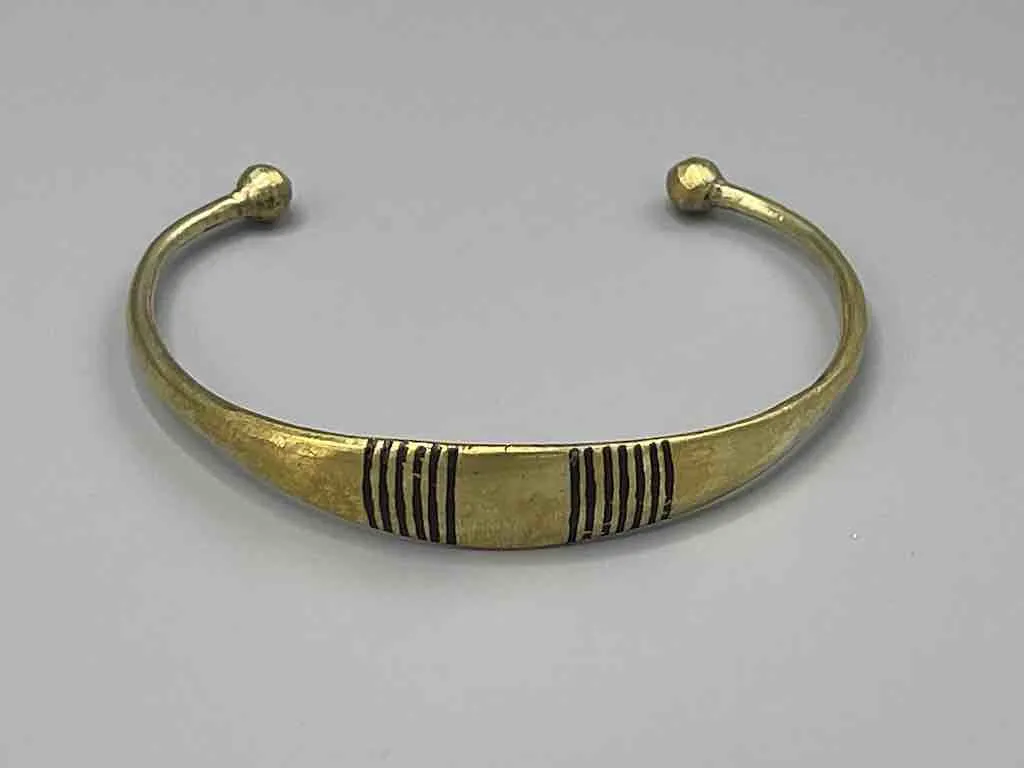 Tuareg Wide Multiple Inlay Etched Brass Bracelet