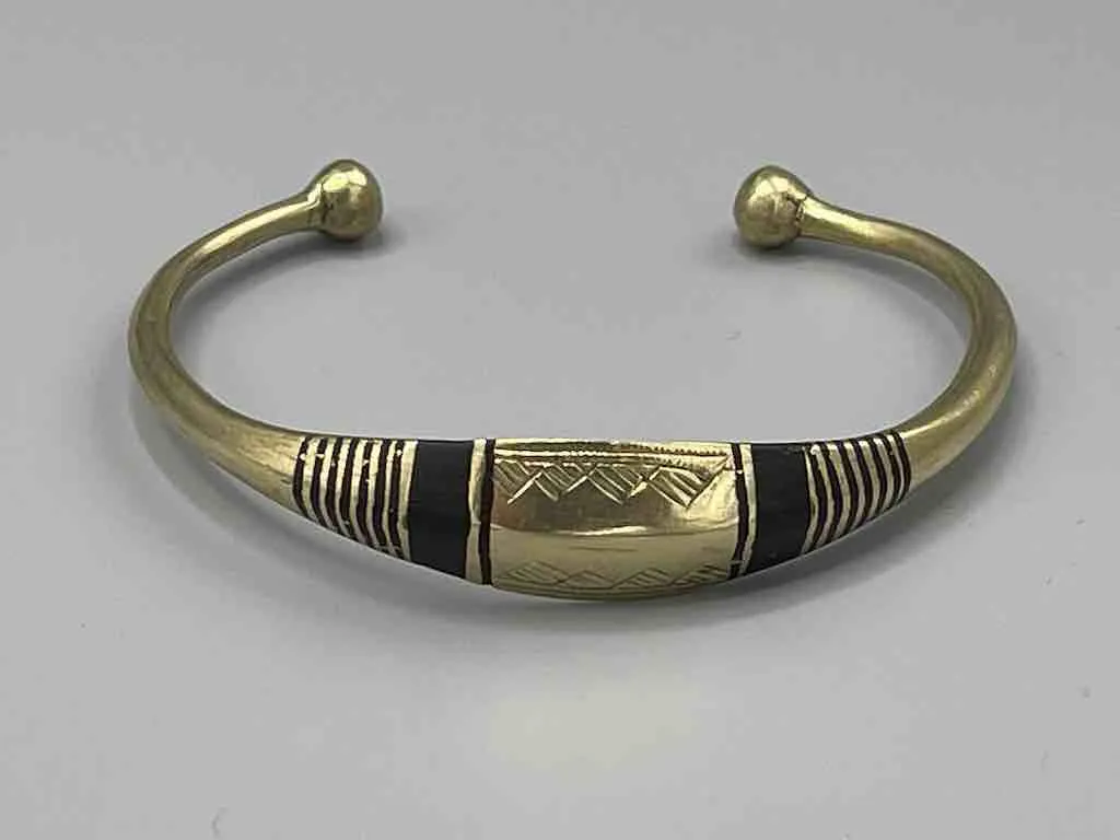 Tuareg Wide Multiple Inlay Etched Brass Bracelet