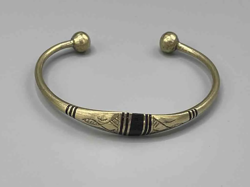 Tuareg Wide Multiple Inlay Etched Brass Bracelet