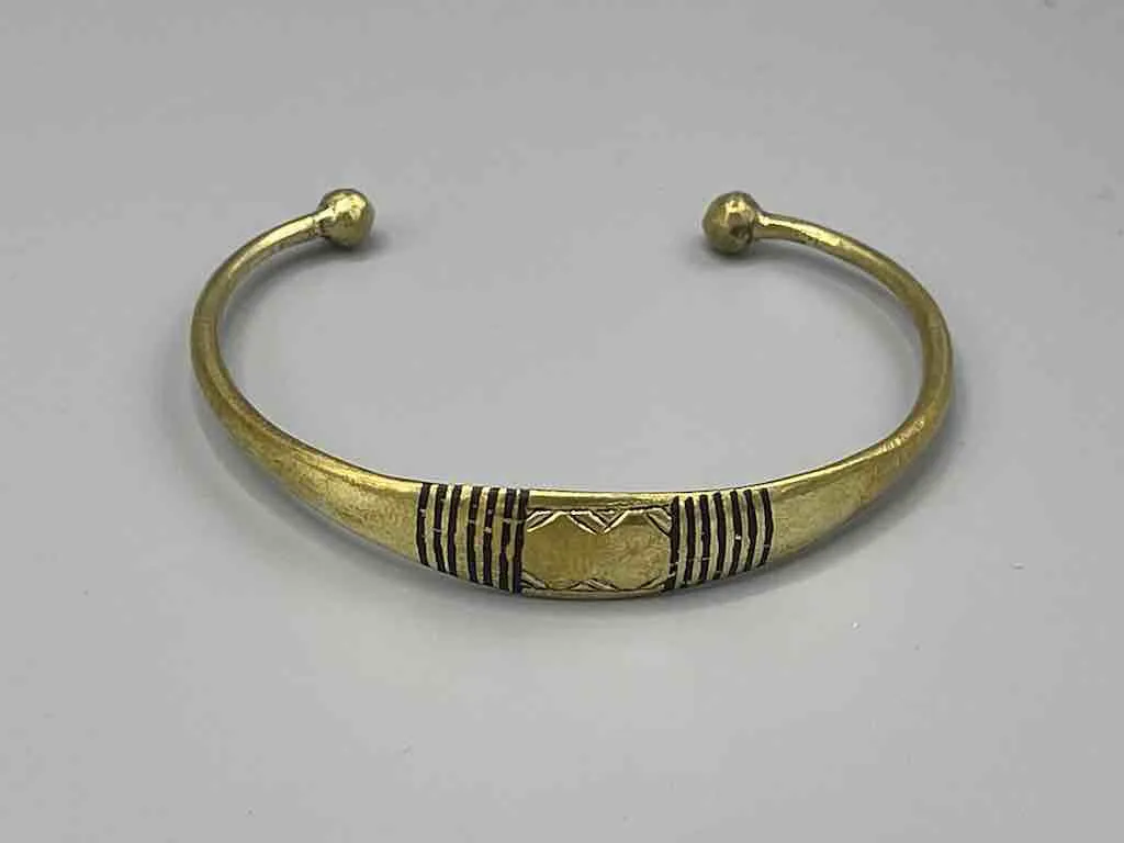 Tuareg Wide Multiple Inlay Etched Brass Bracelet