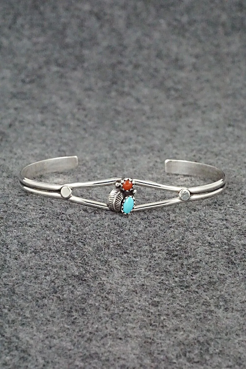 Turquoise, Coral & Sterling Silver Bracelet - Betty Hawthorne