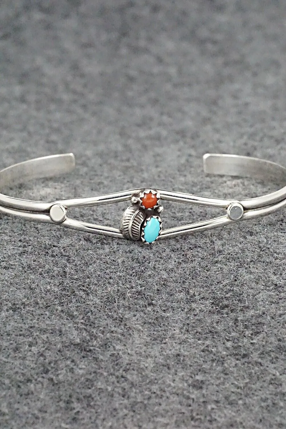 Turquoise, Coral & Sterling Silver Bracelet - Betty Hawthorne