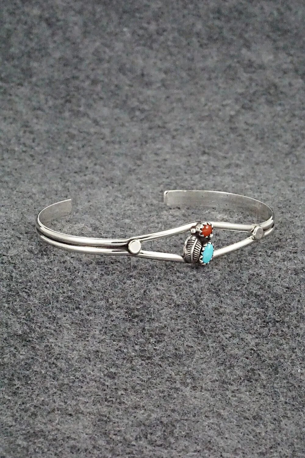 Turquoise, Coral & Sterling Silver Bracelet - Betty Hawthorne