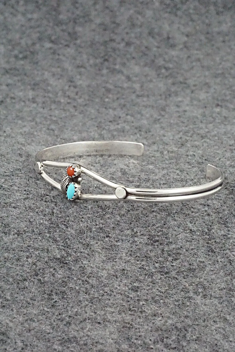 Turquoise, Coral & Sterling Silver Bracelet - Betty Hawthorne