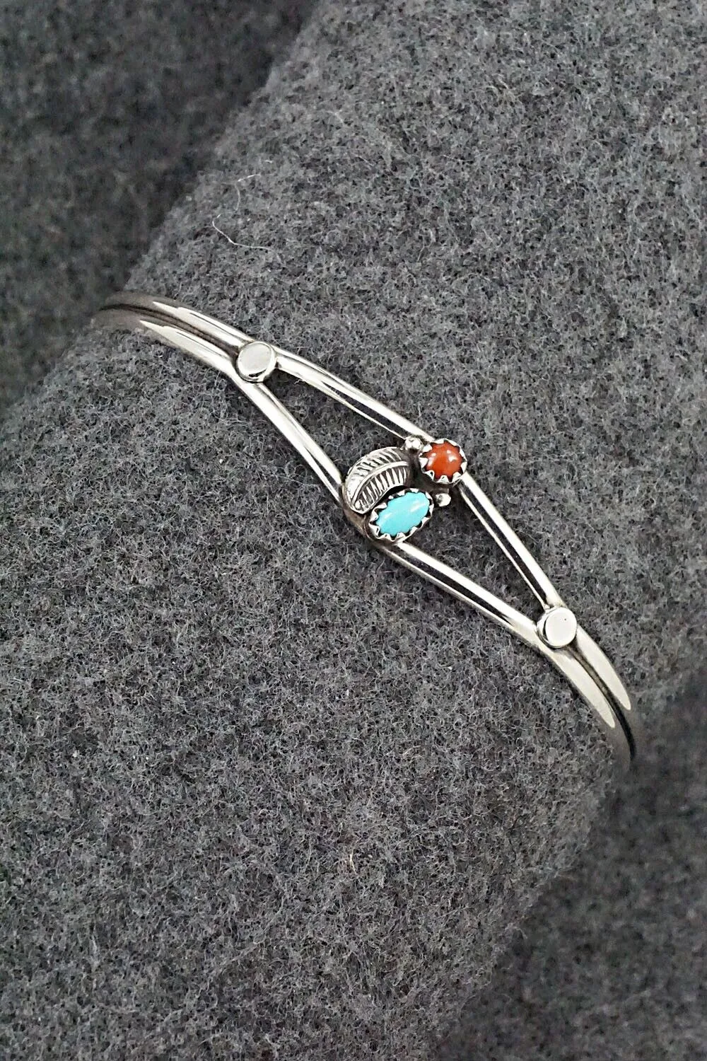 Turquoise, Coral & Sterling Silver Bracelet - Betty Hawthorne