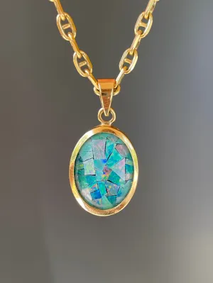 Vintage 14K opal mosaic pendant