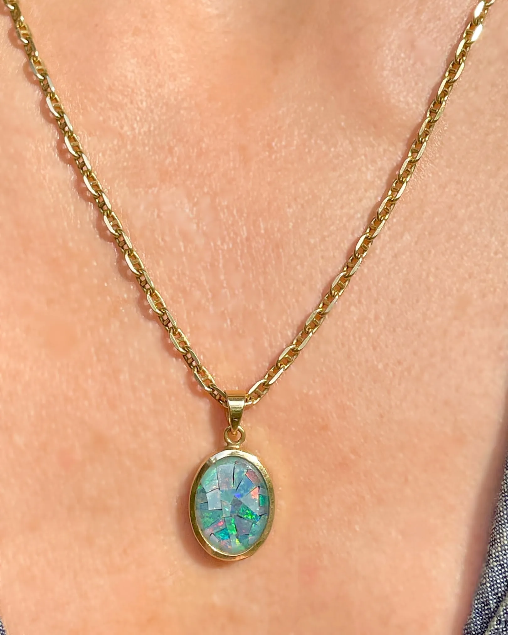 Vintage 14K opal mosaic pendant