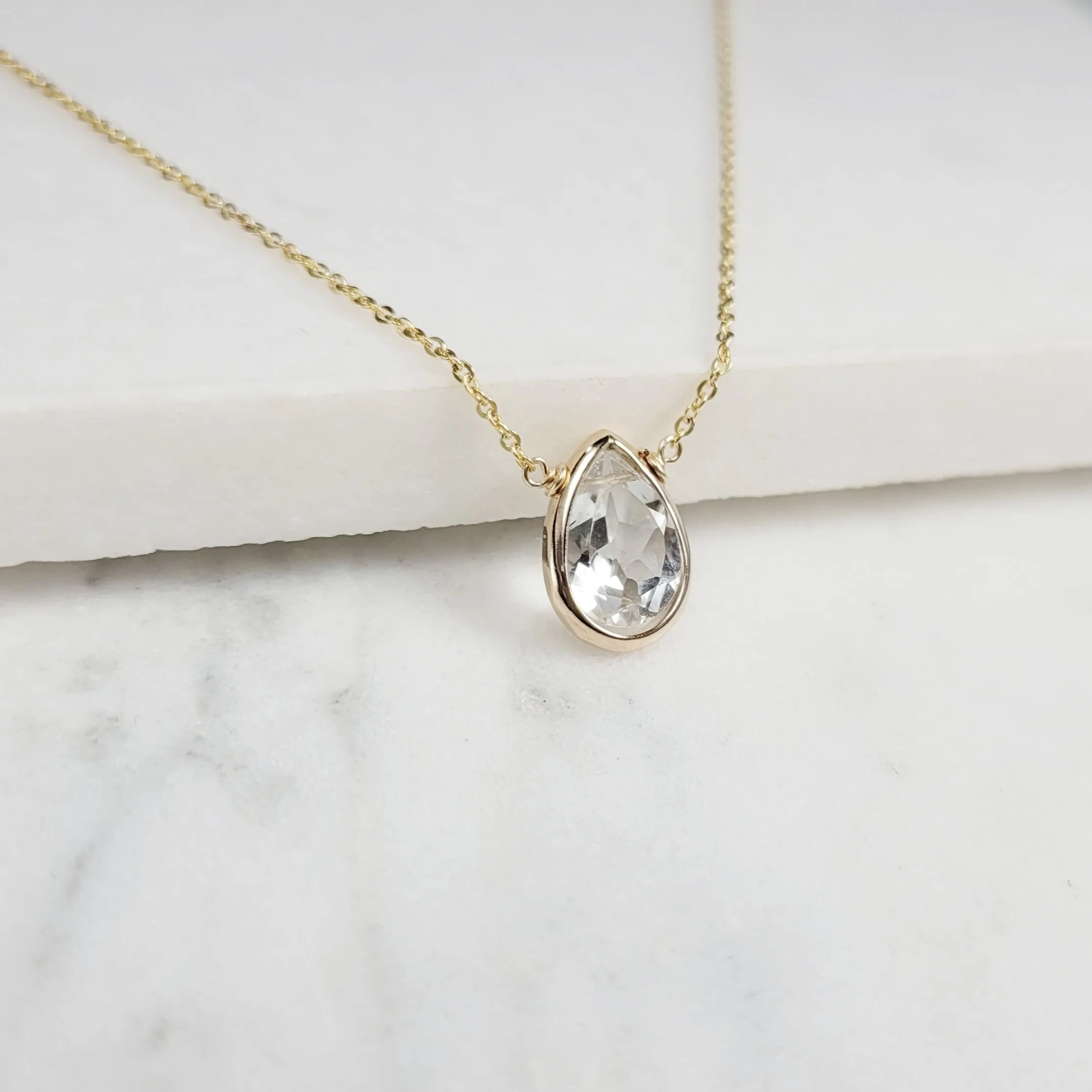 White Topaz Briolette Pendant Necklace