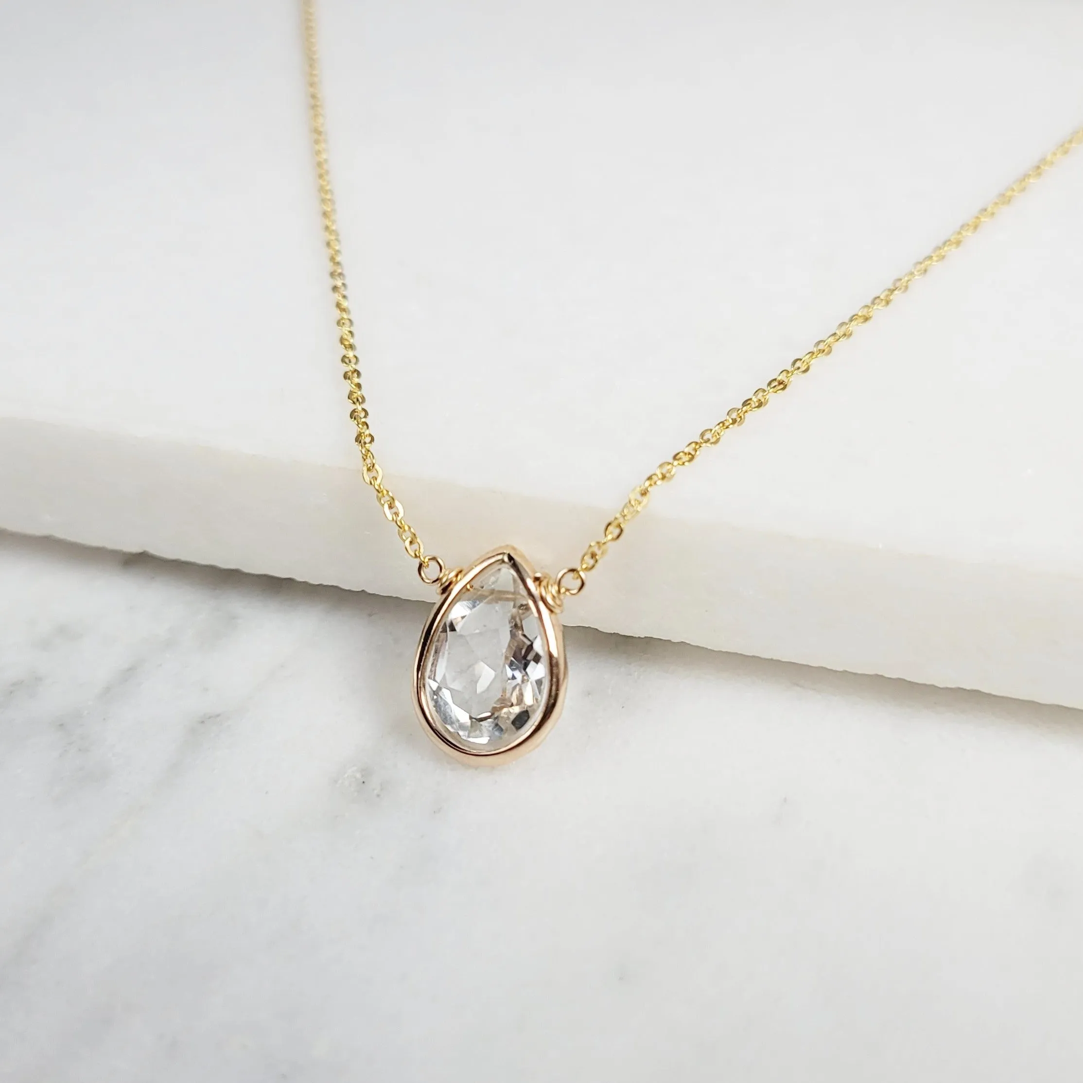 White Topaz Briolette Pendant Necklace